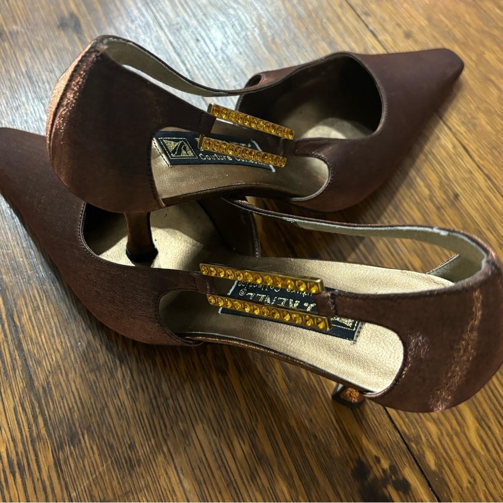 VTG J. Renee' Couture Iredescent Bronze D'orsay Rhinestone Leather Heels✨️7.5N - Picture 3 of 9